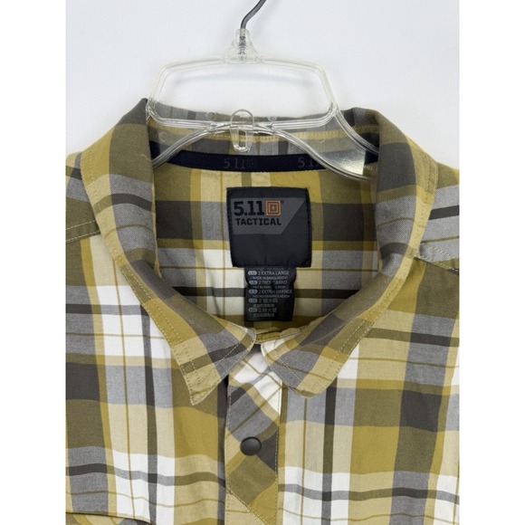 5.11 Tactical Flannel Shirt Mens 2XL yellow and olive Plaid Snap Button Up - Picture 3 of 10